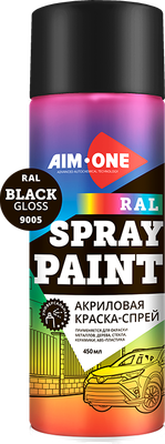 Краска автомобильная AIM-ONE Акриловая RAL-9005LG (600мл, черный глянец)
