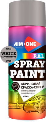 Краска автомобильная AIM-ONE Акриловая RAL-9006 (450мл, бело-алюминиевый)