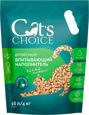 Наполнитель для туалета Cat's choice Древесный впитывающий наполнитель (16л/4кг)