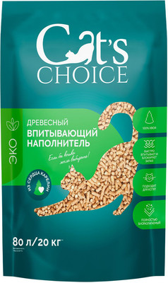 Наполнитель для туалета Cat's choice Древесный впитывающий наполнитель (80л/20кг)
