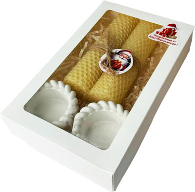 Подарочный набор Ozarich Новогодний с 2-мя свечами и подсвечниками (белый)