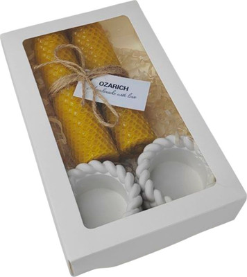 Подарочный набор Ozarich Сувенирный с 2-мя свечами и подсвечниками / Г1 (желтый)