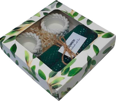 Подарочный набор Ozarich Сувенирный с 2-мя свечами и подсвечниками / Г10 (зеленый)