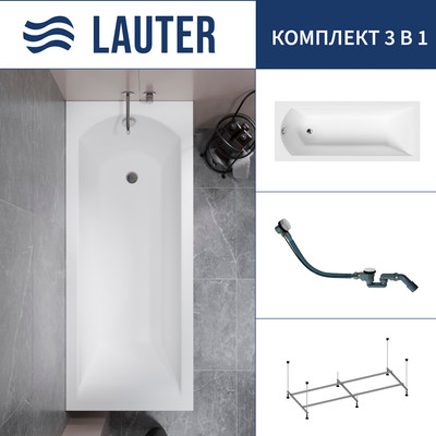 Ванна акриловая Lauter Amelia 150 / 21204050 (с каркасом и сифоном 21Y32002 белый)