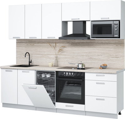 Кухонный гарнитур Интерлиния Мила Лайт 2.45-ПМ4  (белый платинум/белый платинум/травертин серый)