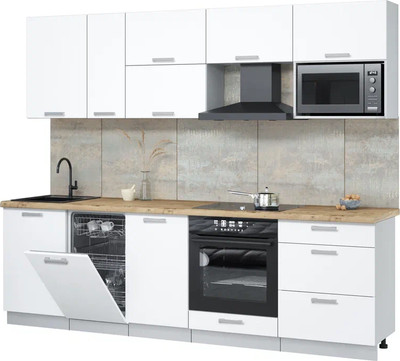 Кухонный гарнитур Interline Мила Лайт 2.6-ПМ4 (белый платинум/белый платинум/дуб бунратти)