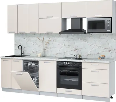 Кухонный гарнитур Интерлиния Мила Лайт 2.7-ПМ4  (персидский жемчуг/персидский жемчуг/серый каспий)