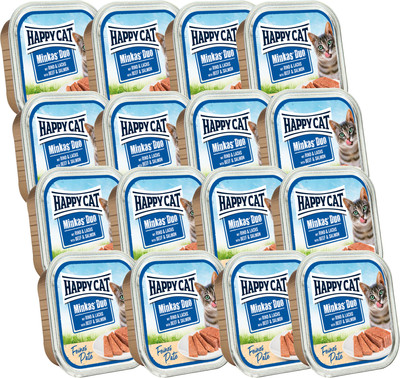 Влажный корм для кошек Happy Cat Minkas Duo Паштет из говядины и лосося (16х100г)
