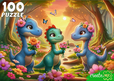 Пазл РЫЖИЙ КОТ Три динозаврика в лесу / УК100-0240 (100эл)