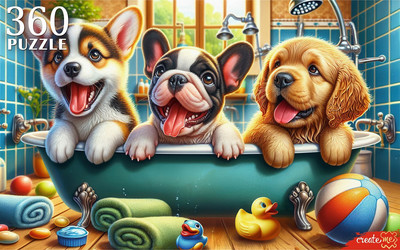 Пазл РЫЖИЙ КОТ Щенки в ванной / Х360-0188 (360эл)