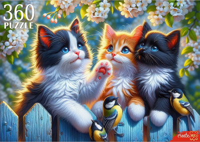 Пазл РЫЖИЙ КОТ Котята с синичками / Х360-0187 (360эл)