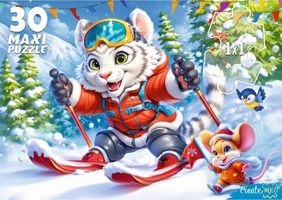 Пазл РЫЖИЙ КОТ Тигр на лыжах / ПМ30-7582 (30эл)