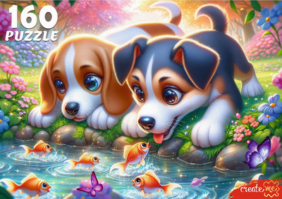 Пазл РЫЖИЙ КОТ Щенки и рыбки / Х160-7609 (160эл)