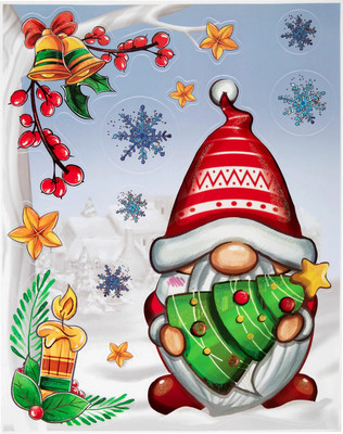 Набор наклеек на окно Золотая сказка Рождественский гном / 592137