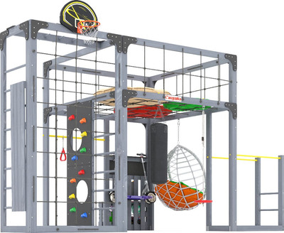 Игровой комплекс Савушка Куб–2 с подушками и качелями Кокон / С-КУБ-02-С-ПДШ-ККН (серый)