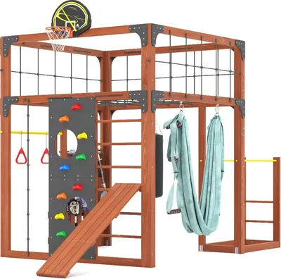 Игровой комплекс Савушка Куб–1 с гамаком для йоги / С-КУБ-01-МХГ-ГМК (махагон)