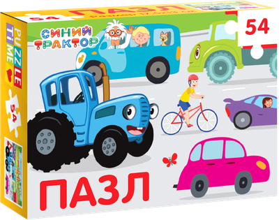 Пазл Синий трактор В городе / 7673640