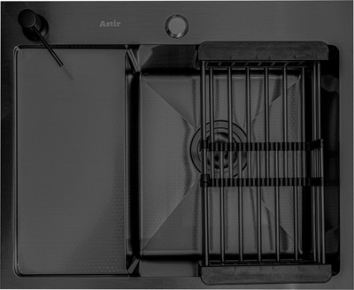 Мойка кухонная Astir Decor PVD Black C58x48BR (с сифоном, дозатором и коландером)