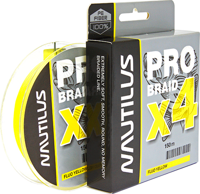 Леска плетеная NAUTILUS Pro Braid X4 Fluo Yellow d-0.12 5.5кг 12lb / 06-24259480 (150м)