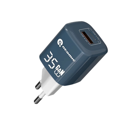 Зарядное устройство сетевое Atomic Crystal G351 GAN 35W USB A+C с кабелем USB С-С / 10.192 (синий)