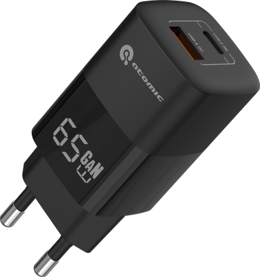 Адаптер питания сетевой Atomic UniQ G651 GAN 65W USB A+C / 10.189 (черный)