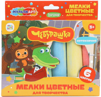 Набор мела канцелярского MultiArt Мелки асфальтовые Чебурашка / MEL6-113544-WOT (6цв)
