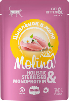 Влажный корм для кошек Molina Для котят Цыпленок в желе / 1061205 (70г)