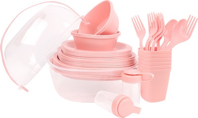 Набор пластиковой посуды Darvish Для пикника / DV-H-2305C (розовый)