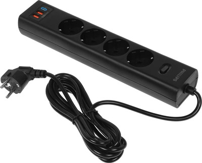 Сетевой фильтр Philips CHP8246BB/51 (3м, 4 розетки, черный)