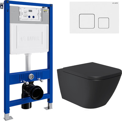 Унитаз подвесной с инсталляцией Lauter Nuremberg 21811B + 21901001 (черный, с кнопкой 219702F белый)