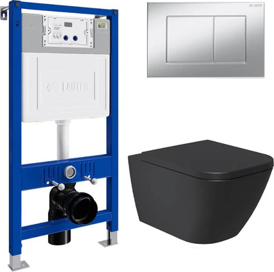 Унитаз подвесной с инсталляцией Lauter Nuremberg 21811B + 21901001 (черный, с кнопкой 219701J хром)