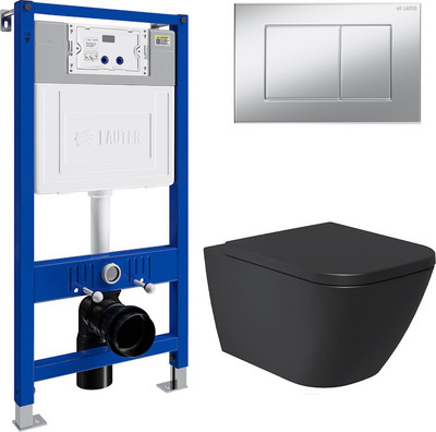 Унитаз подвесной с инсталляцией Lauter Nuremberg 21811B + 21901001 (черный, с кнопкой 219703J сатин)