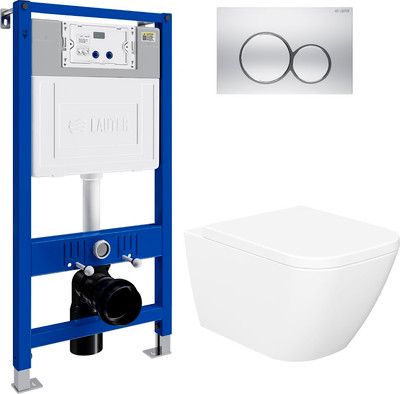 Унитаз подвесной с инсталляцией Lauter Nuremberg 21811 + 21901001 (белый, с кнопкой смыва 219703E сатин)