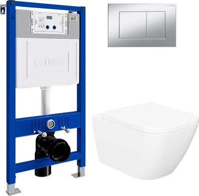 Унитаз подвесной с инсталляцией Lauter Nuremberg 21811 + 21901001 (белый, с кнопкой смыва 219701J хром)