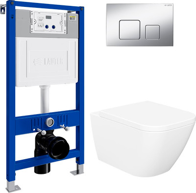 Унитаз подвесной с инсталляцией Lauter Nuremberg 21811 + 21901001 (белый, с кнопкой смыва 219703F сатин)