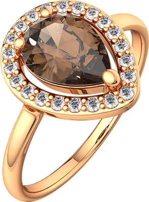 Кольцо из розового золота ZORKA 2S90126.9K.R (р.16.5 с раухтопазом и фианитами)