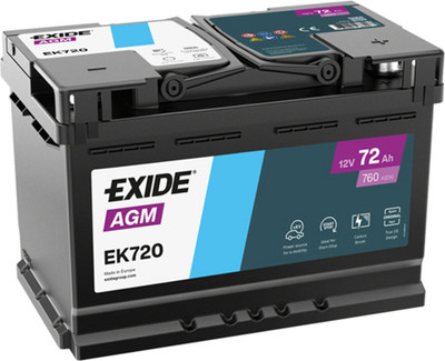 Автомобильный аккумулятор Exide AGM 760A R+ / EK720 (72 А/ч)