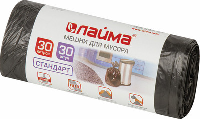 Пакеты для мусора Laima Стандарт / 601377 (30л, 30шт, черный)