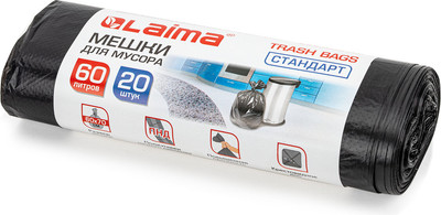 Пакеты для мусора Laima Стандарт / 601381 (60л, 20шт, черный)