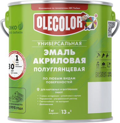 Эмаль Olecolor Акриловая универсальная полуглянцевая (3кг, белый)