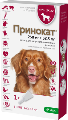 Капли от паразитов KRKA Принокат для собак 250/62.5мг (1шт)