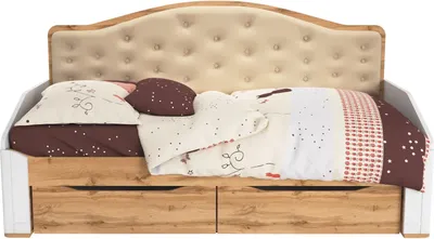 Кровать-тахта MODULA Карпин INV01KM-2S-2056/987/1116(03) (белый премиум/дуб натюрель/бежевая ткань)