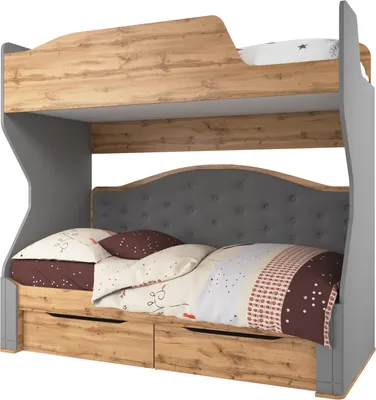 Двухъярусная кровать MODULA Карпин INV01KMW-2SR-2054/987/1829(06) (серый/дуб натюрель/серый ткань)