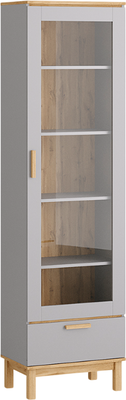 Шкаф-пенал с витриной MODULA Вирелле INV06HS-1V1S-602/398/2194(21) (BZ серый шифер/ DI дуб натюрель)