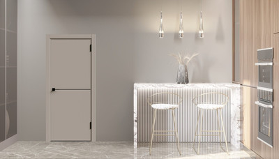 Дверь межкомнатная Geometrica  KM 1 ДГ 80x200 ABS (крим/черный с 4-х сторон молдинг)