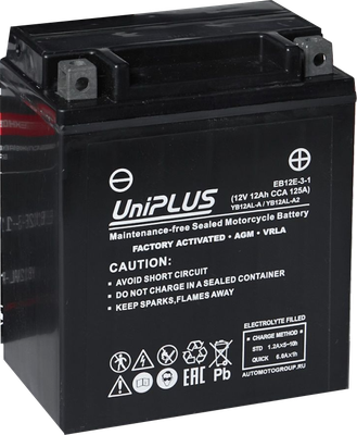 Мотоаккумулятор UniPLUS HP (0) 125A YB12AL-A / EB12E-3-1 (12А/ч)