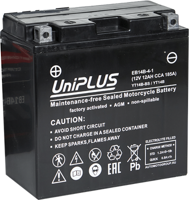 Мотоаккумулятор UniPLUS HP (1) 175A YT14B-BS / EB14B-4-1 (12А/ч)