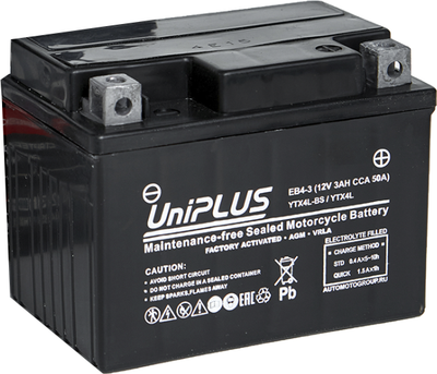Мотоаккумулятор UniPLUS HP (0) 50A YTX4L-BS / EB4-3 (3А/ч)