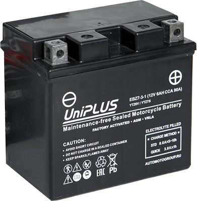 Мотоаккумулятор UniPLUS HP (0) 90A YTZ7S-BS / EBZ7-3-1  (6А/ч)