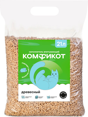 Наполнитель для туалета Комфикот Древесный впитывающий (7кг)